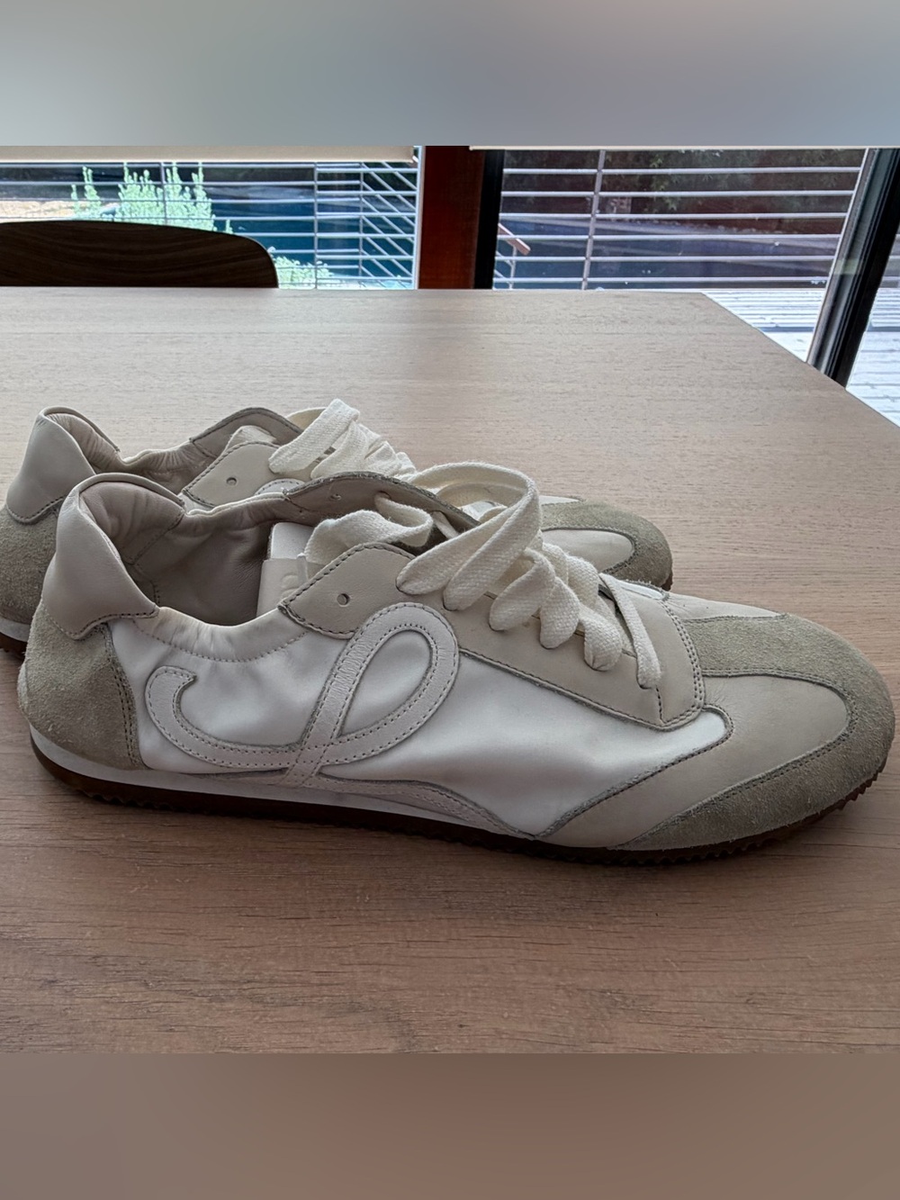 Loewe ballet runner sneakers flats 40 white gray leather suede